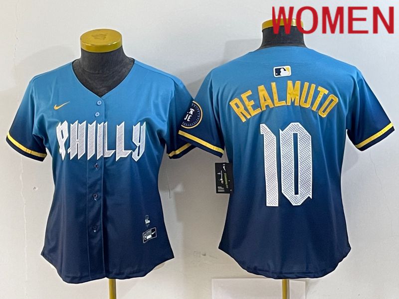 Women Philadelphia Phillies #10 Realmuto Blue City Edition Nike 2024 MLB Jersey style 1->women mlb jersey->Women Jersey